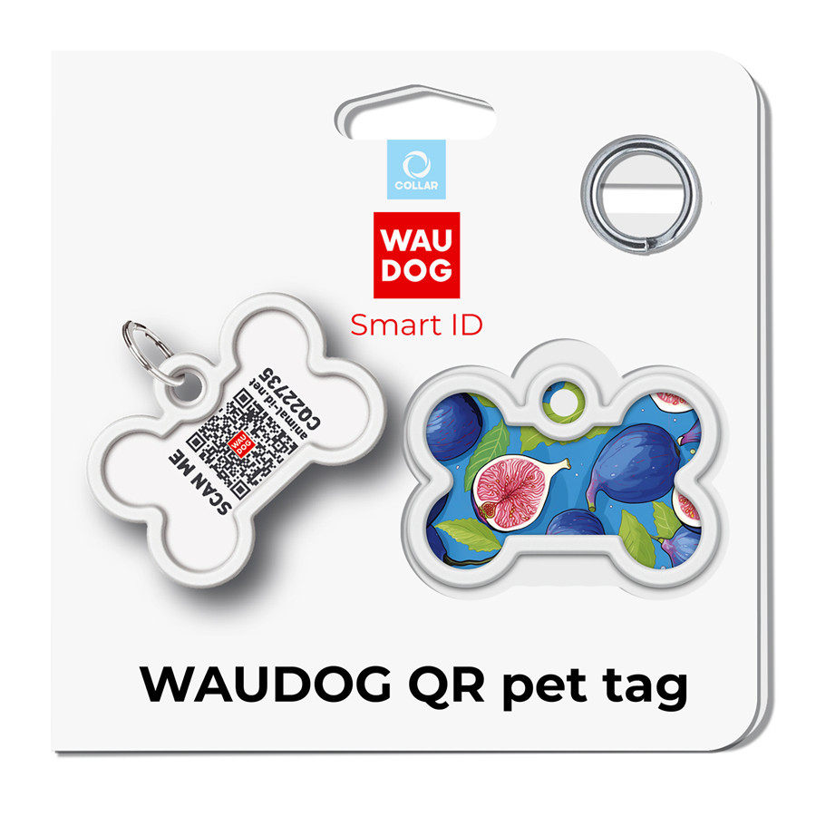 Адресник для собак і котів металевий WAUDOG Smart ID з QR паспортом, малюнок "Інжир", кістка, Д 40 мм, Ш 28 мм Київ - фото 5