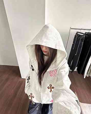 Женская стильная оверсайз худи с капюшоном на молнии трехнить на флисе Одесса