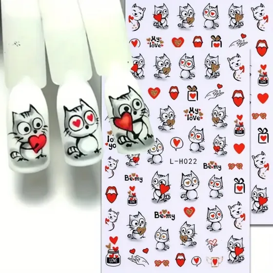 Наклейки для ногтей Котики и Сердца (2 шт.) Киев