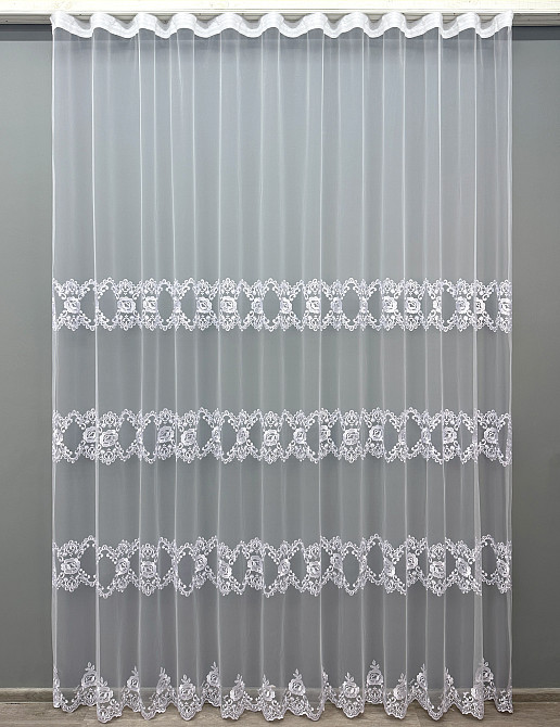 Тюль VR-Textil 1848т Фатин с вышивкой Холодный белый 300х270 см (40-212) Киев - изображение 2