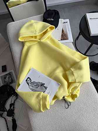 Жіноча базова кофта худі з турецької тринитки на флісі Лимонний Одеса