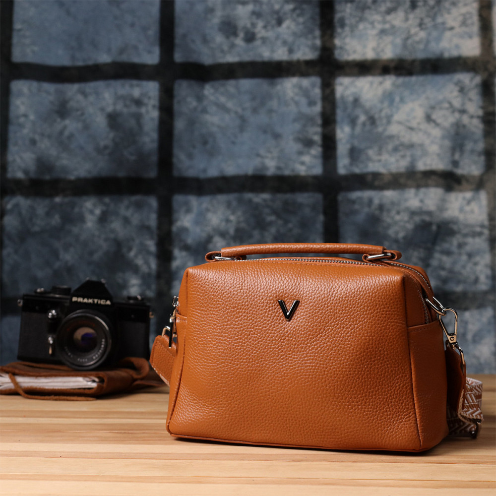 Жіноча сумка з натуральної шкіри з подвійним внутрішнім простором Vintage 22921 Рудий Київ - фото 9