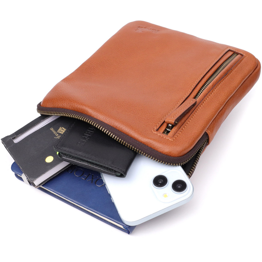 Мужская кожаная сумка через плечо из прочной зернистой кожи Shvigel 23151 Рыжий Киев - изображение 9