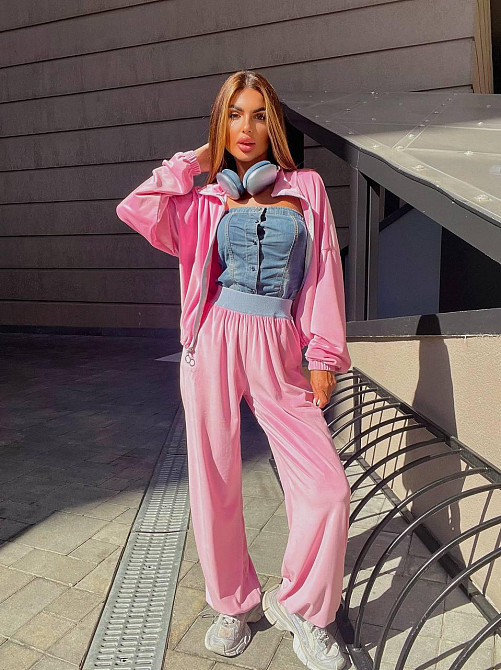 Жіночий стильний повсякденний костюм із ніжного велюру Барбі, 42/44 Одеса - фото 7