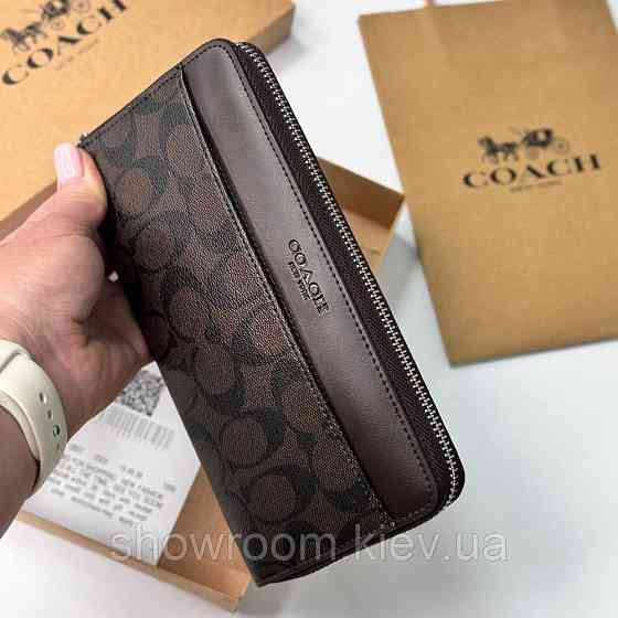 Мужской брендовый кошелек на молнии Coach (1380) brown Киев