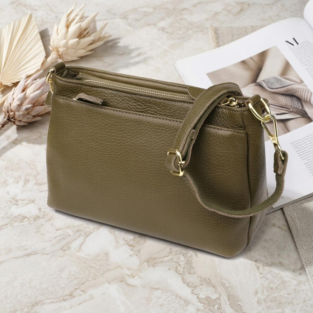 Шкіряна сумка із щільним дном для жінок Vintage 22984 Оливковий Київ - фото 11