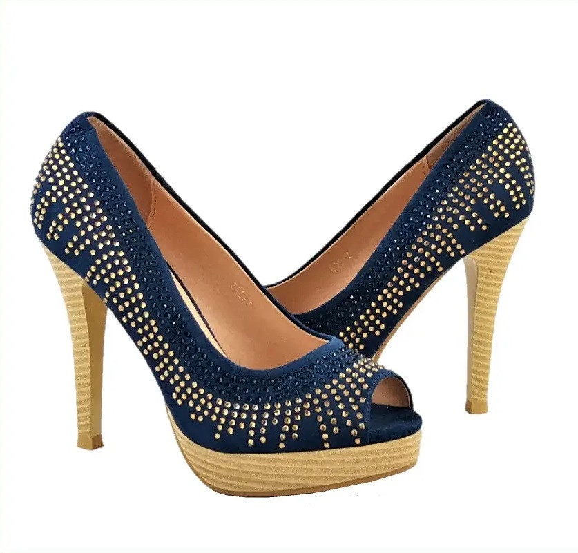 Жіночі Сині Туфлі на Каблуку Шпильке Замшеві Модельні (розміри: 36,37,38,39,40) — 35-7 Дніпро - фото 1