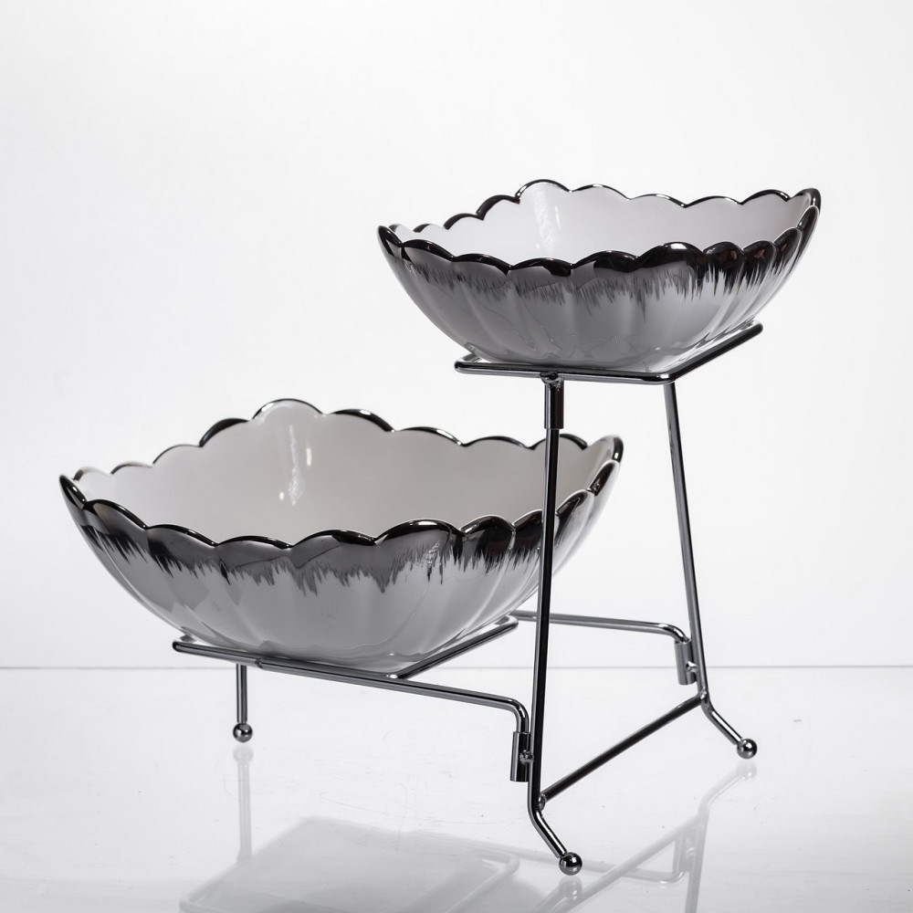 Yiwu Фруктовниця на 2 яруси фуршетна 27×21×25 (см) Біла з сріблом 2561-1AS Коломия - фото 1