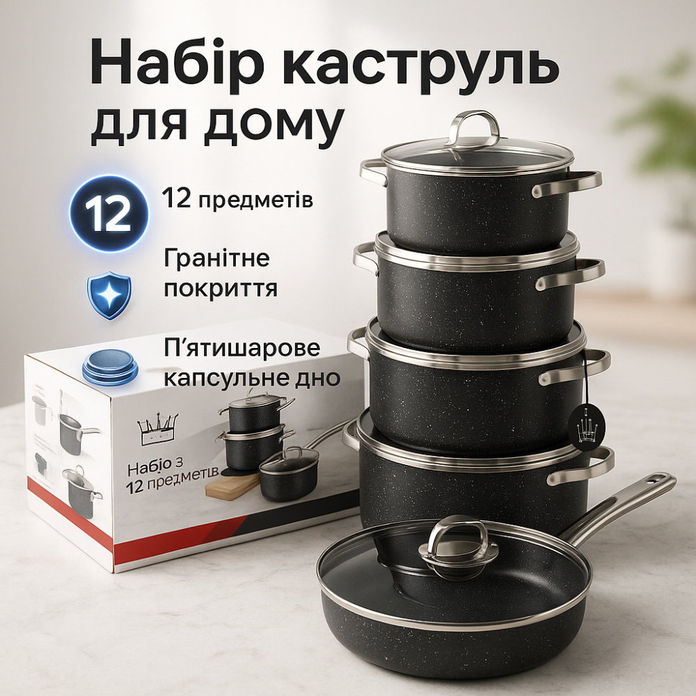 Качественный набор кастрюль 12, Хорошие кастрюли с антипригарным покрытием, Набор качественных каструль RW-22 Львов - изображение 19