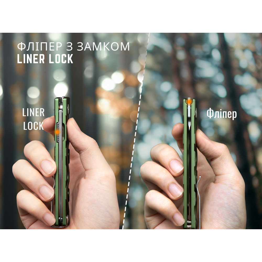 Ніж складаний туристичний Ruike P878-AG, (8.7 см) 14C28N / 6063Aluminum зелений Київ - фото 16