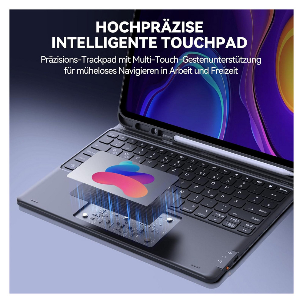 Чохол-клавіатура Earto для iPad Air 13 / iPad Pro 12.9 Чорний QWERTZ 3-зонне підсвічування 7 кольорів та тачпад Київ - фото 9