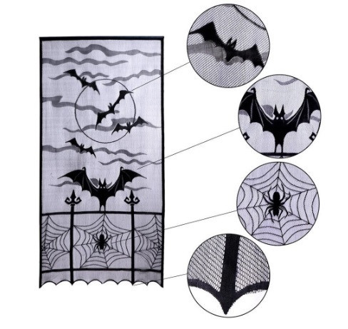 Декор для Хелловін штора Кажани 1 штука 213 на 116 см чорний Київ - фото 2