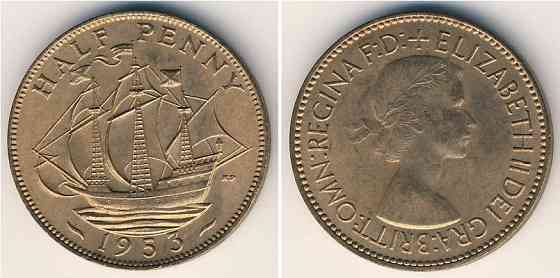 Монета 1/2 пенні. 1953 рік, Великобританія. Полтава