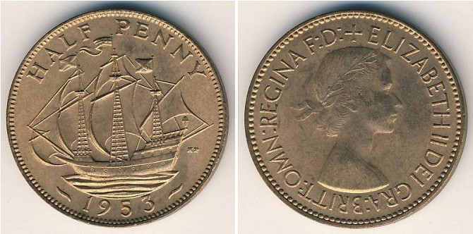 Монета 1/2 пенні. 1953 рік, Великобританія. Полтава - фото 1