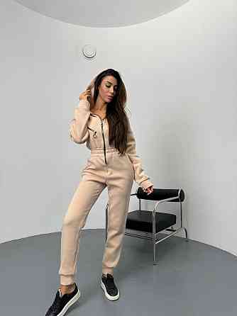 Жіночий повсякденний теплий комбінезон тринитка на флісі Бежевий, 42/44 Одеса