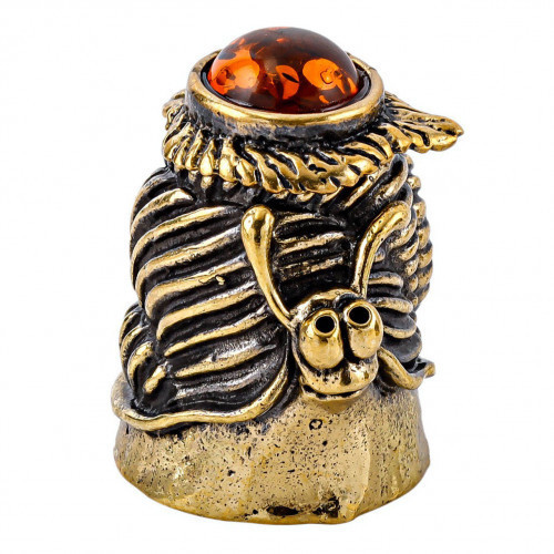 Наперсток сувенир из бронзы и янтаря Улитка с листиком Киев - изображение 1