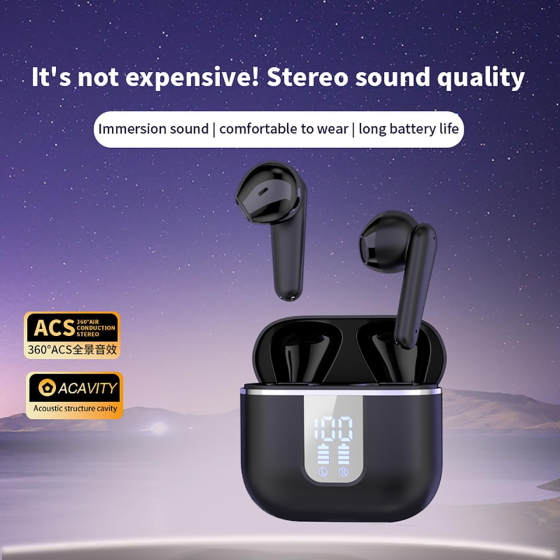 Беспроводные наушники-вкладыши Bluetooth 5.3, Hi-Fi Stereo, до 40 часов работы, LED-дисплей, шумоподавление, IPX7, для iOS и Andro Киев