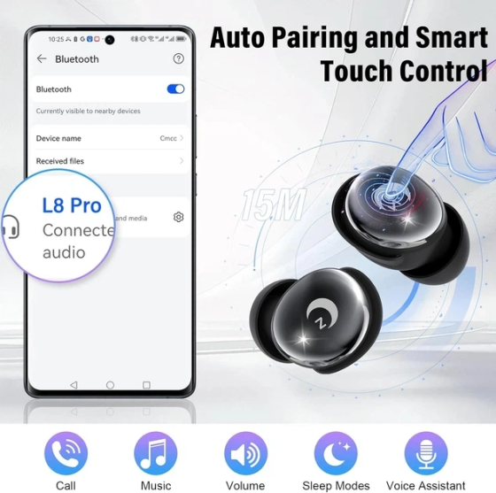 Бездротові навушники L8 Pro Bluetooth 5.4 із сенсорним Smart-дисплеєм, ANC шумозаглушенням, мікрофоном, для сну, Black Київ