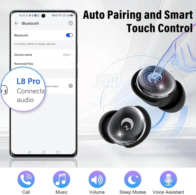 Бездротові навушники L8 Pro Bluetooth 5.4 із сенсорним Smart-дисплеєм, ANC шумозаглушенням, мікрофоном, для сну, Black Київ - фото 4