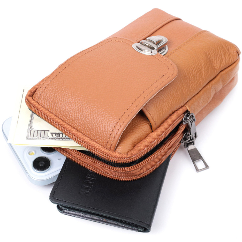 Чоловіча сумка на пояс на два відділення з натуральної шкіри Рудий (Vintage) Київ - фото 3