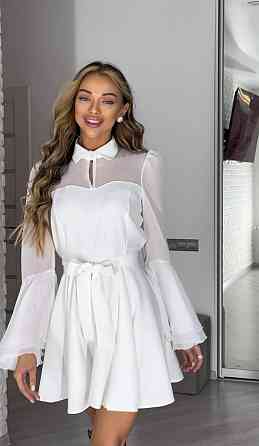 Женское нежное платье с шифоновыми рукавами и воланами костюмка + шифон Молочный, 42/44 Одесса