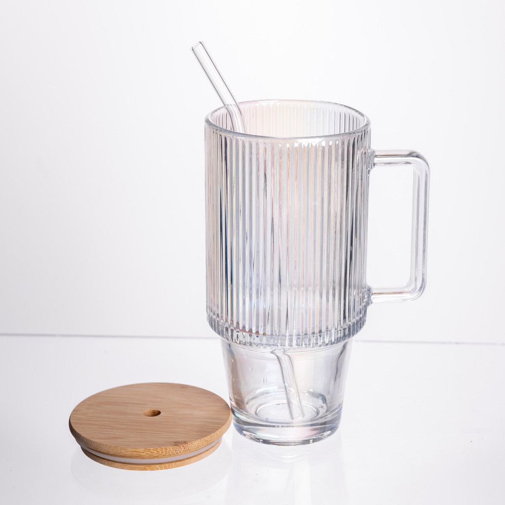 Стеклянная кружка с крышкой и трубочкой 750 мл Киев - изображение 1