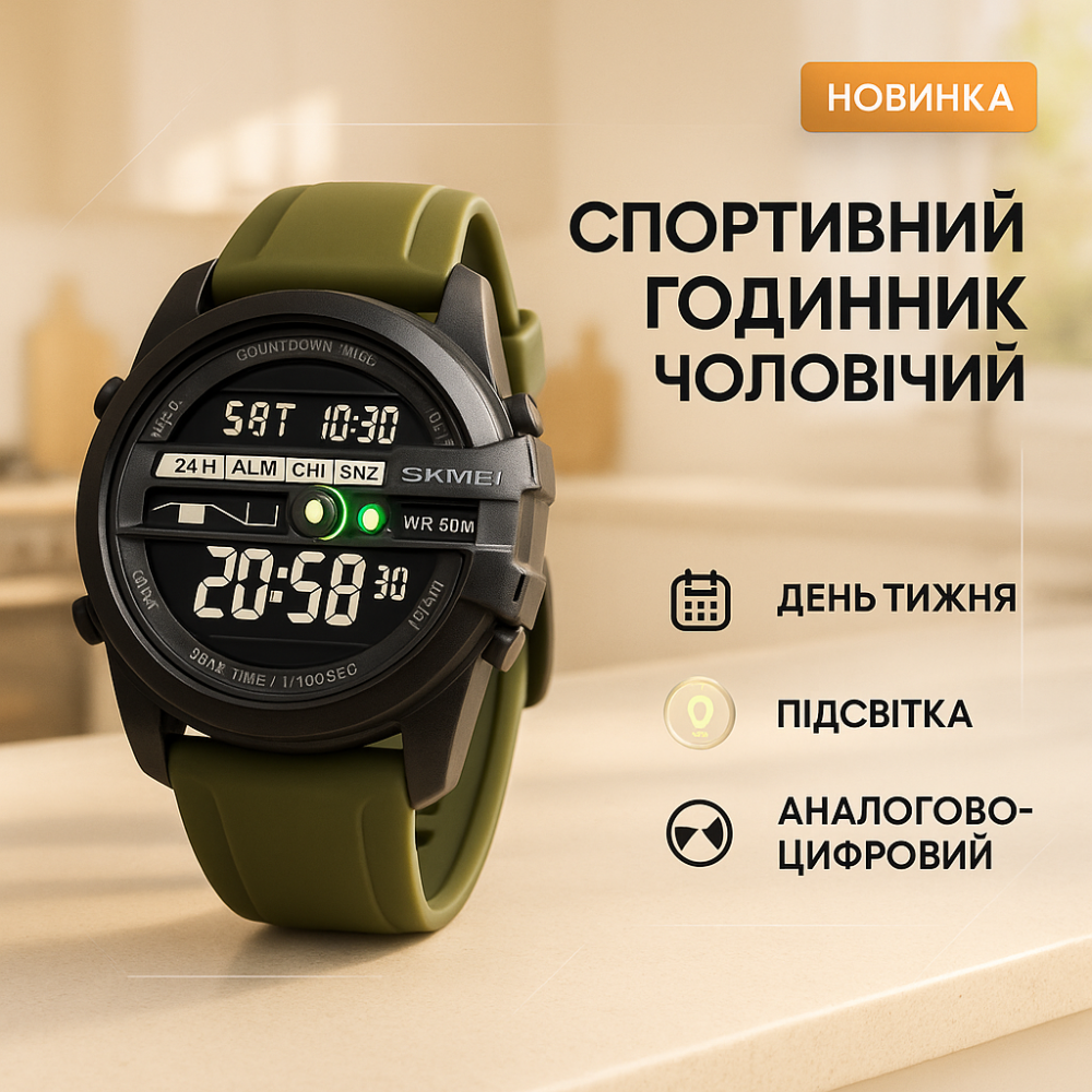 Армійський електронний годинник SKMEI, Годинник для туризму Чоловічий з пластиковим ремінцем EM-65 Львів - фото 3