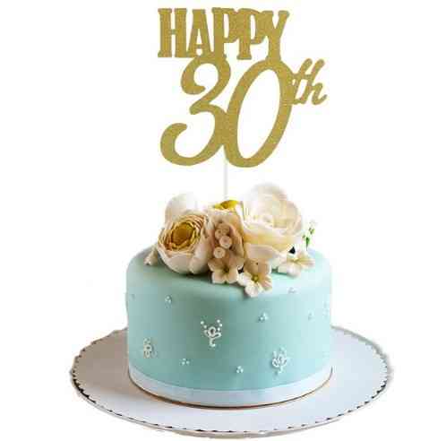 Топпер в торт цифра 30 с блестками 138 на 145 мм золотистый Киев