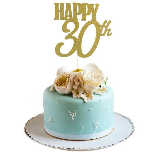 Топпер в торт цифра 30 с блестками 138 на 145 мм золотистый Киев - изображение 1