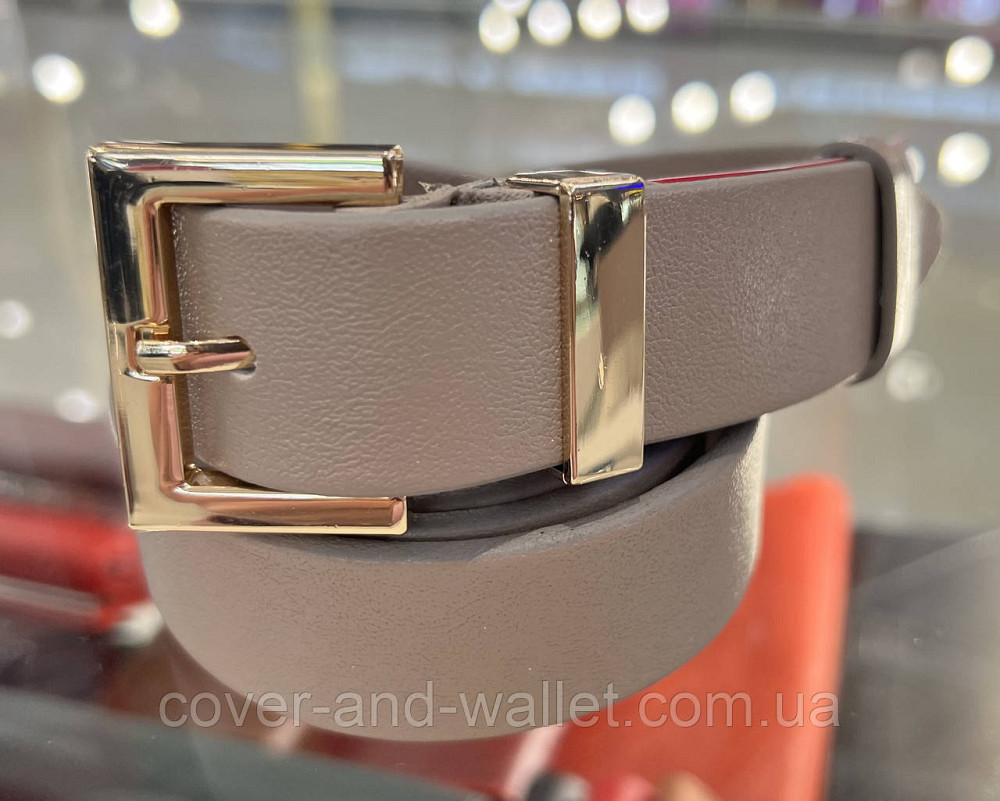 Темно-пудровий жіночий ремінь з натуральної шкіри із золотою пряжкою 30 мм PS Leather Київ - фото 1