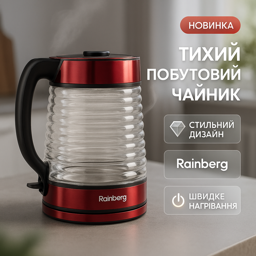 Електричний чайник з індикатором живлення Rainberg, Електрочайник для кухні з підсвічуванням NT-60 Львів - фото 8