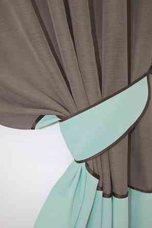 Кухонные шторы VR-Textil № 073к с ламбрекеном и подхватами какао с фисташковым  270х170 см (52-0492) Киев