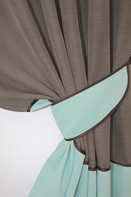 Кухонные шторы VR-Textil № 073к с ламбрекеном и подхватами какао с фисташковым  270х170 см (52-0492) Киев - изображение 3