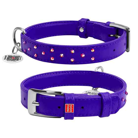 Нашийник для собак шкіряний WAUDOG Glamour з QR паспортом, з клейовими стразами, Ш 25 мм, Дов 3 Коломыя