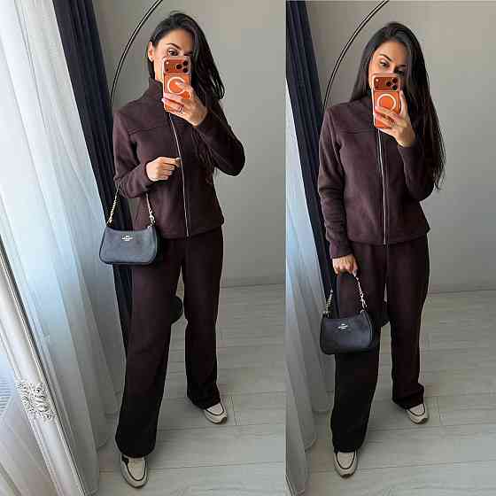 Жіночий повсякденний теплий костюм-двійка: кофта на блискавці та штани турецький двосторонній фліс Шоколад, 50/52 Одеса