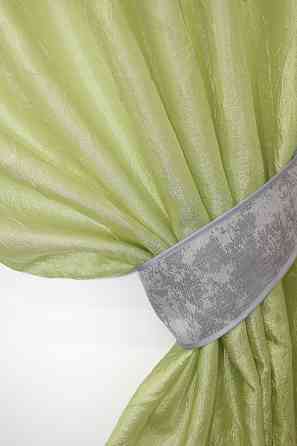 Кухонные шторы VR-Textil № 073к с ламбрекеном и подхватами салатовый с серым 270х150 см (59-594 Киев