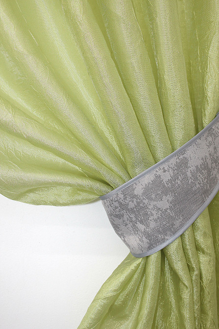 Кухонные шторы VR-Textil № 073к с ламбрекеном и подхватами салатовый с серым 270х150 см (59-594 Киев - изображение 3