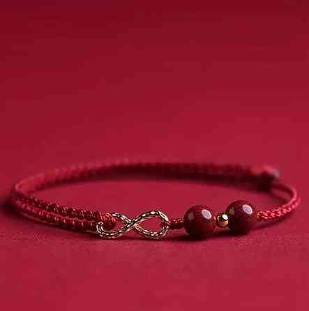 Браслет на удачу с символом бесконечности винного цвета, Регулируемый талисман из шнурка и бусин Киев