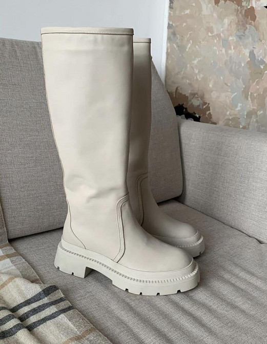 Olli Шкіряні чоботи жіночі зимові на низькому ходу бежеві на хутрі теплі C-1-10203 р. 37-39 Коломия - фото 2