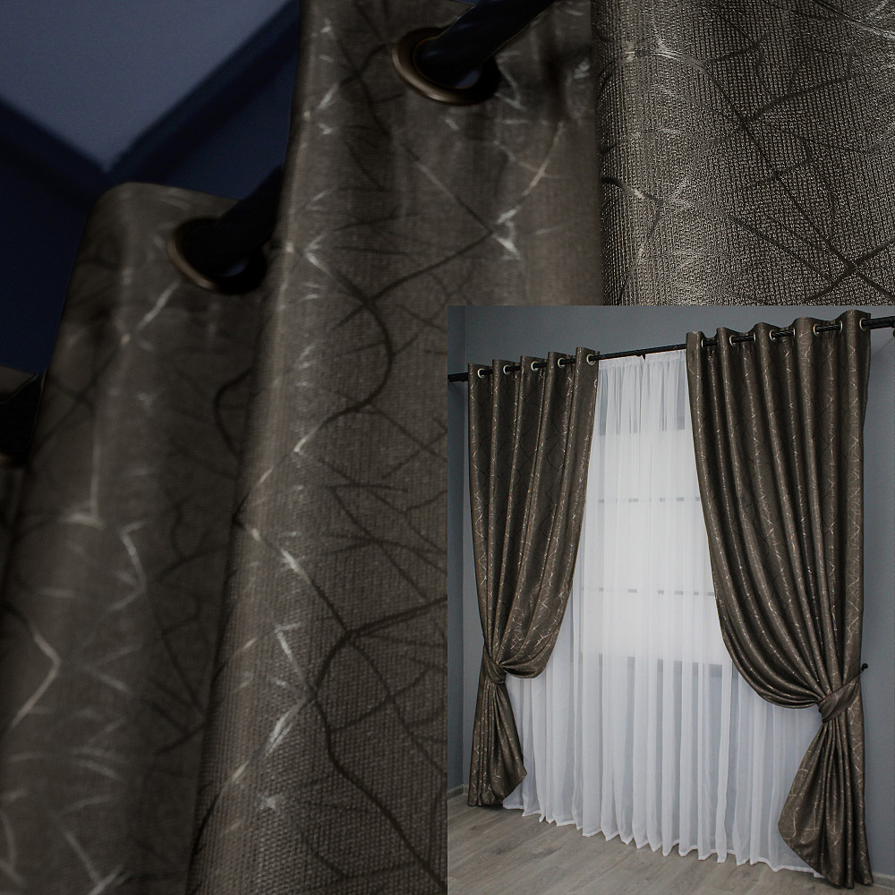 Комплект штор на люверсах VR-Textil Лен Саванна № 631ш Какао 150х250 см 2 шт (37-0109) Киев - изображение 1