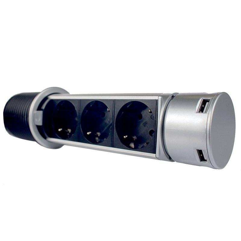 Мебельная розетка вертикальная 3х16А, 2хUSB 2.4А, серебристый металлик Днепр - изображение 2