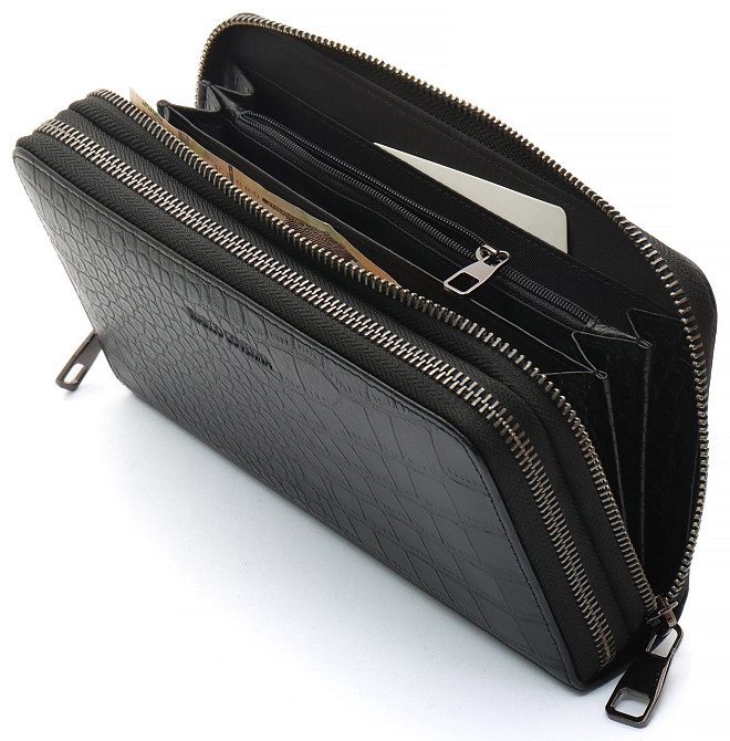 Черный кошелек-клатч на две молнии с фактурной натуральной кожи  Marco Coverna MCJP-5902B Киев - изображение 15