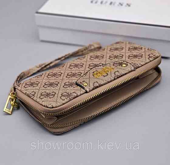 Женский кошелек c ремешком на запястье Guess (6041) светло коричневый Киев