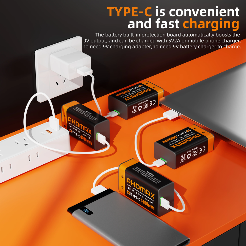 Аккумуляторная батарея Phomax 9В 4400 мВт/ч модель 6F22 USB-C (2 шт.) Черный Киев - изображение 5