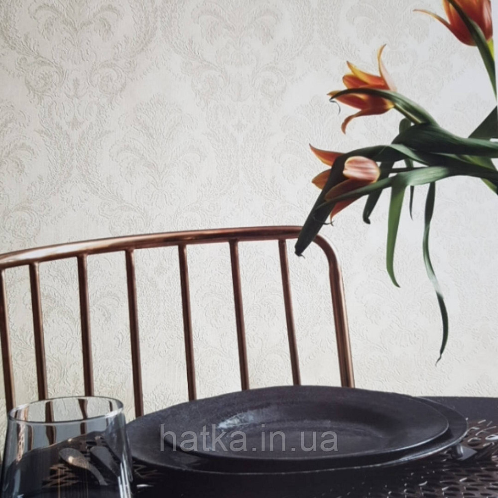 Шпалери вінілові на паперовій основі Sirpi Italian Silk 7 вензелі дамаски під гобелен молочні сріблясті Київ - фото 1