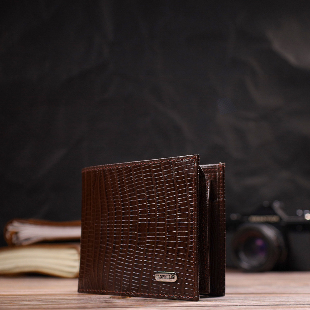 Интересное мужское портмоне из натуральной фактурной кожи Коричневое (CANPELLINI) Киев - изображение 2