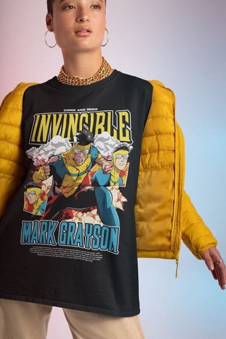 Футболка для хлопчика з аніме принтом Інвінкібле Марк Інвінкібле Суперхеро оверсайз (зріст від 165 до 180) Чорний AnimeJ0848m Дніпро - фото 2