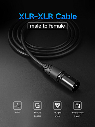 Мікрофонний кабель Ugreen AV130 XLR Male to Female Microphone Cable (Чорний, 1м) Николаев - изображение 3