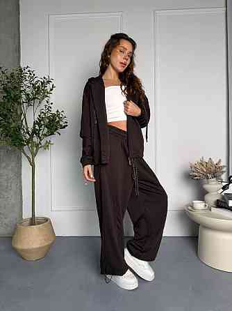 Женский стильный повседневный костюм двойка из качественной трехнитки диагональ Шоколад Одесса