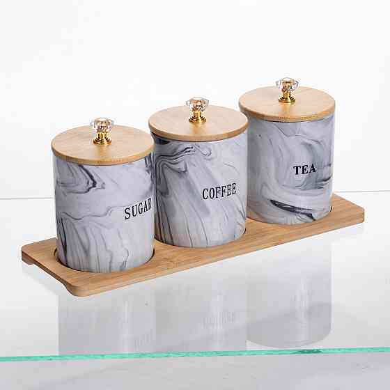 Yiwu Набір порцелянових банок на підставці 3 шт по 350 (мл) Сірий SCT-662 Коломия